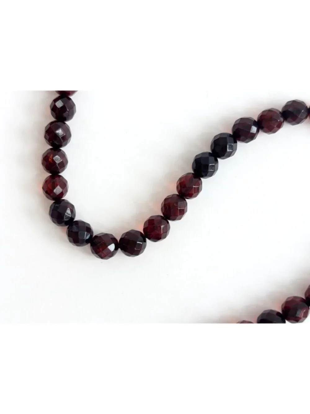 Round Faceted Round Cherry Amber Stone Vintage Beaded Art Deco Necklace - 17